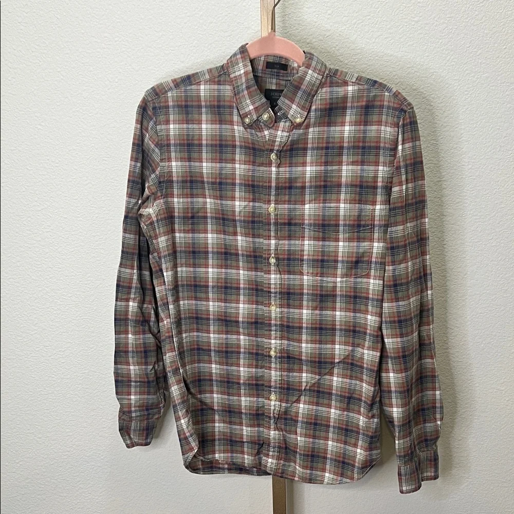 J. Crew long sleeve button down Oxford shirt slim Olive Green plaid Small